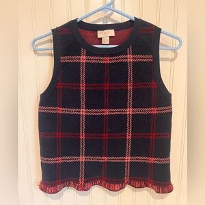 LOFT Navy and  Plaid sleeveless knit Top